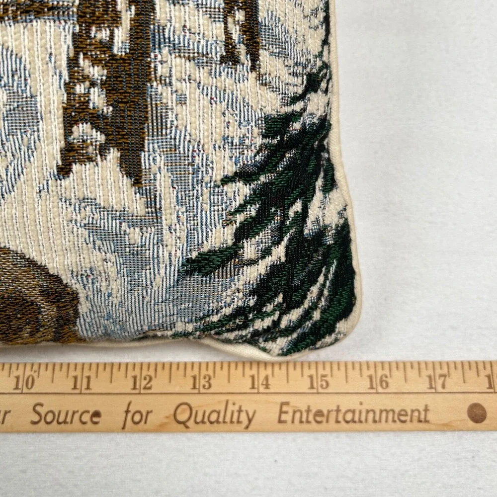 Christmas Throw Pillow Tapestry Boy Dog Tree Snow 16 x 11